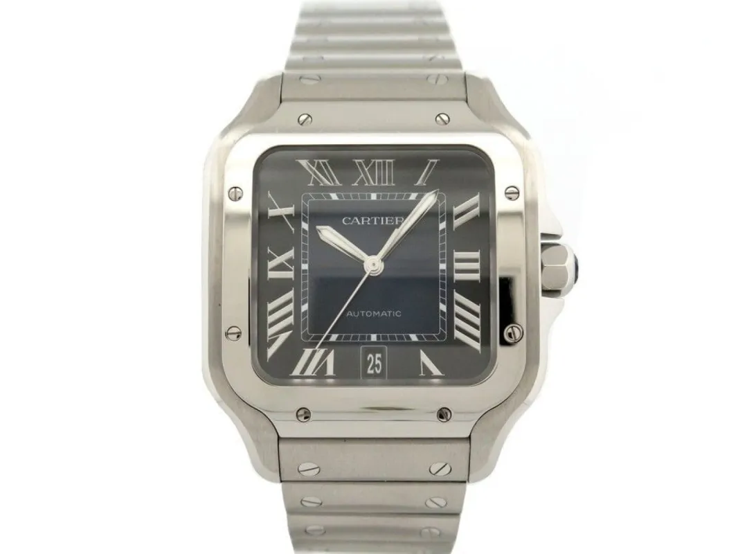 montre santos de CARTIER gm acier automatique fullset sold by 58 Facettes