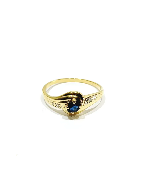 Bague or jaune diamants saphir sold by 58 Facettes
