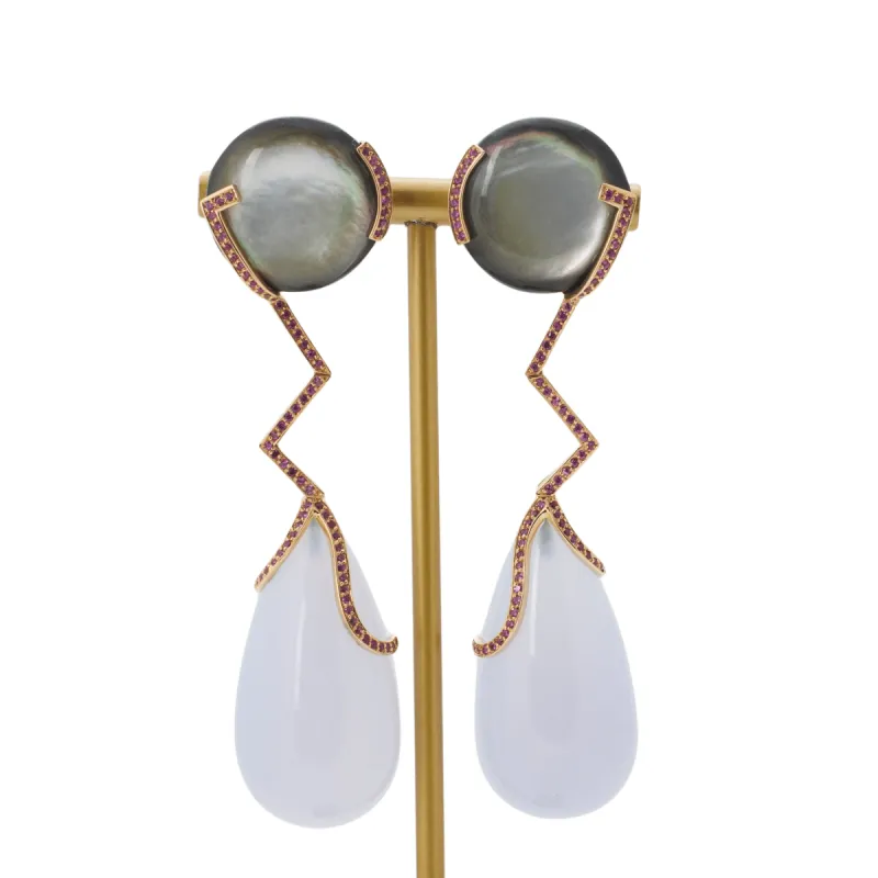 Boucles d’oreilles calcédoine et nacre sold by 58 Facettes