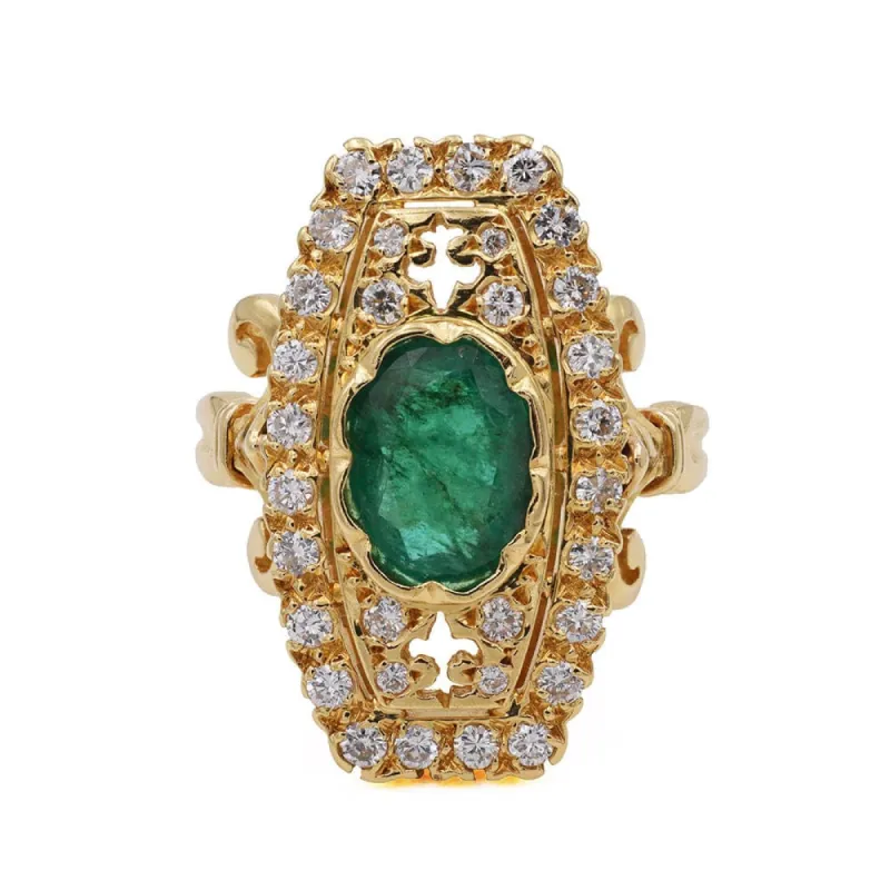 Bague rectangle Or jaune Emeraude Diamants sold by 58 Facettes