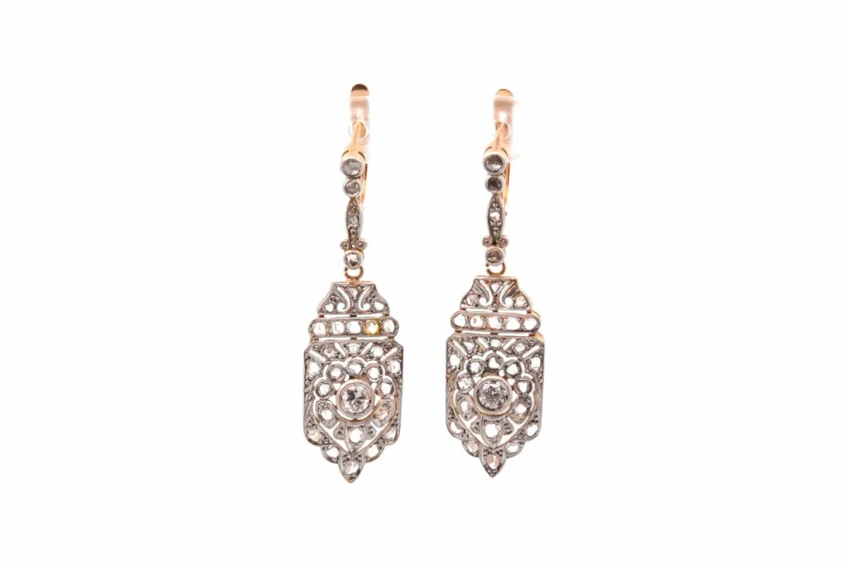Boucles d'oreilles anciennes diamants or et platine sold by 58 Facettes
