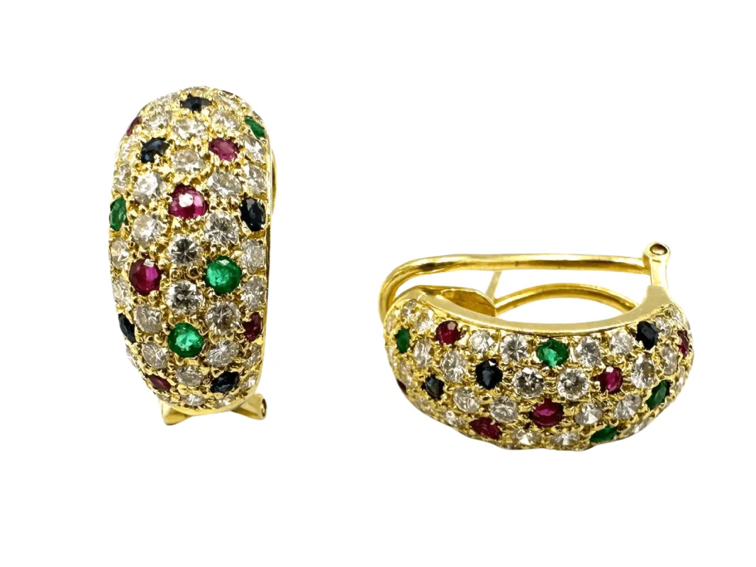 Boucles d'oreilles vintages or, diamants, rubis, saphirs et émeraudes sold by 58 Facettes