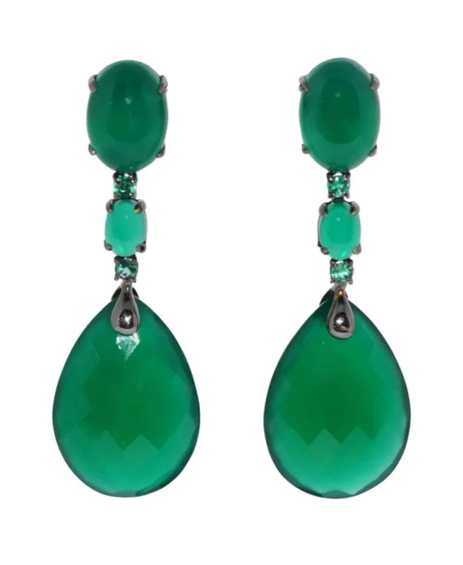Boucles D'oreilles Chandelier Or Noir, Agate Verte Et Émeraude sold by 58 Facettes
