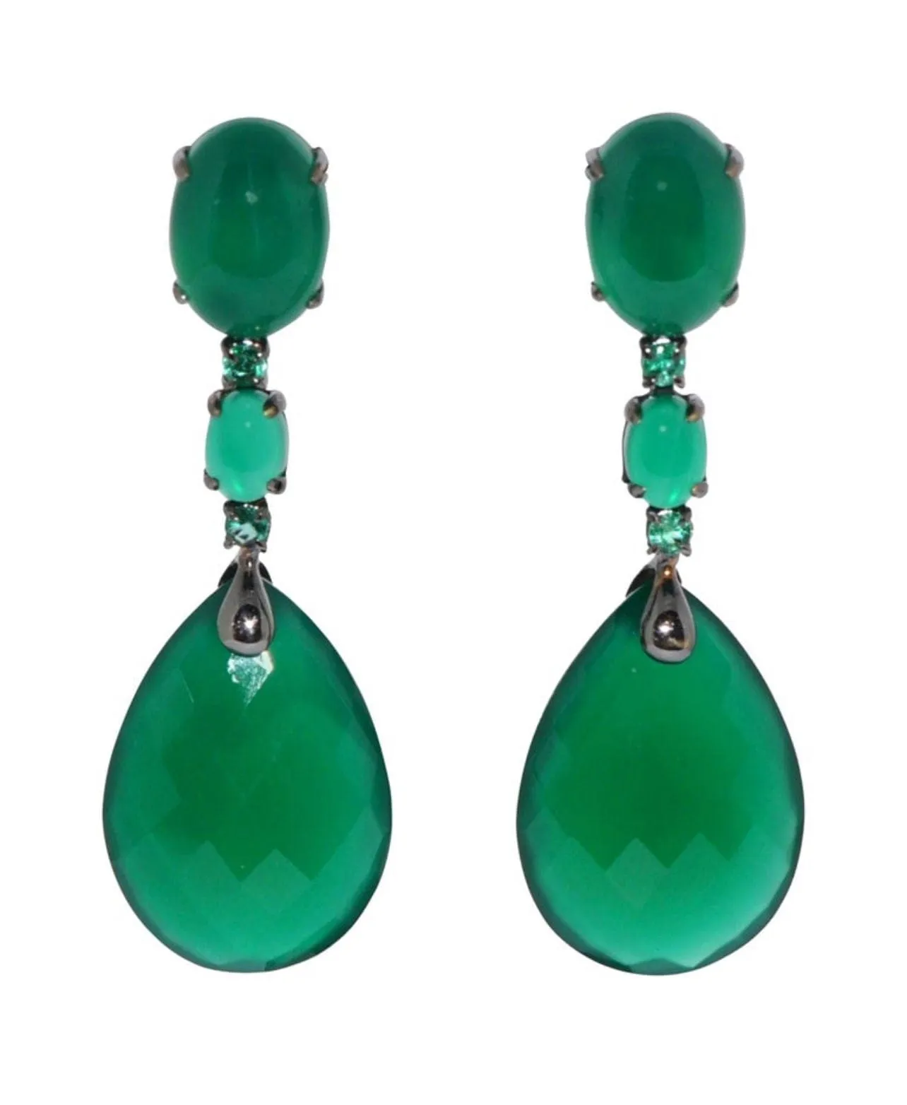 Boucles D'oreilles Chandelier Or Noir, Agate Verte Et Émeraude sold by 58 Facettes