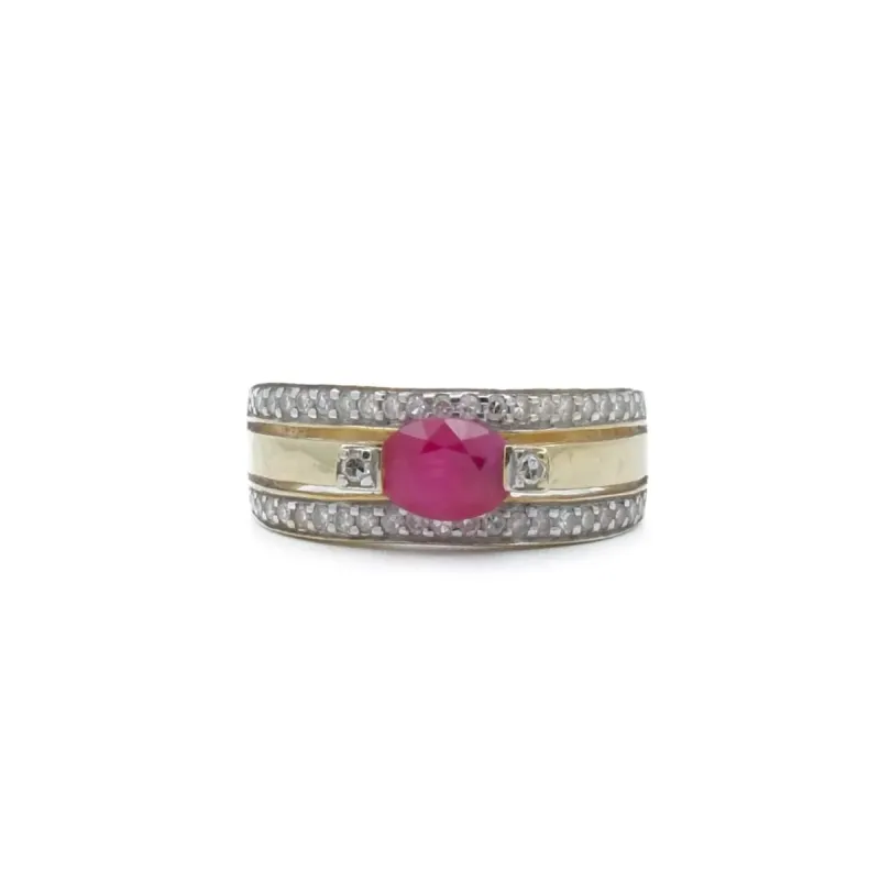 Bague bandeau 2 Ors Rubis Diamants sold by 58 Facettes