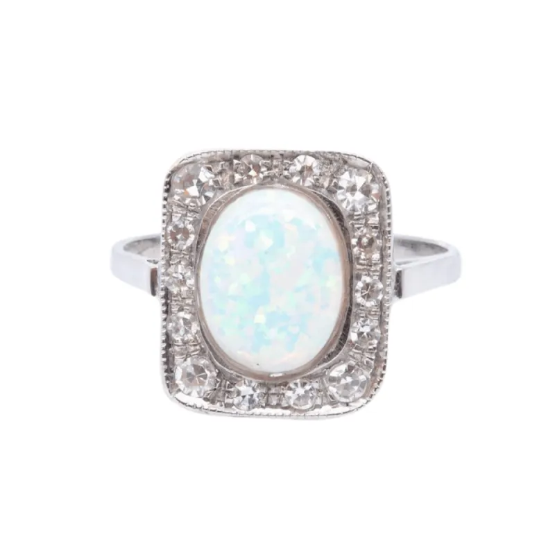 Bague Vintage Opale Diamants & Or Blanc sold by 58 Facettes