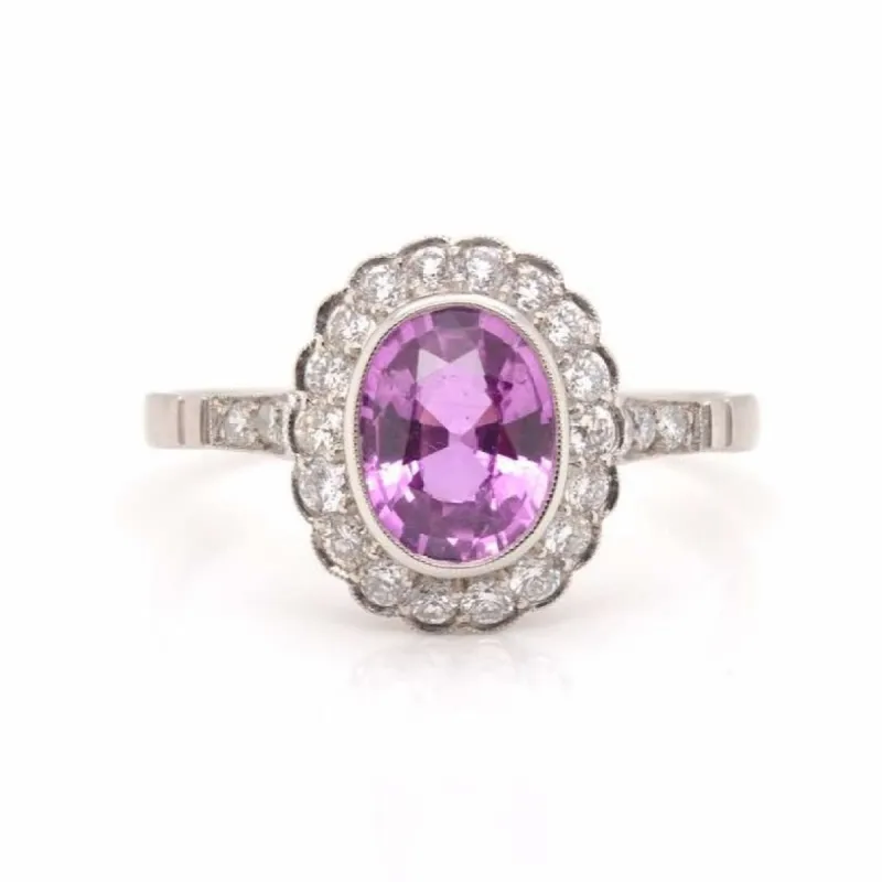 Bague Platine Saphir rose Diamants sold by 58 Facettes