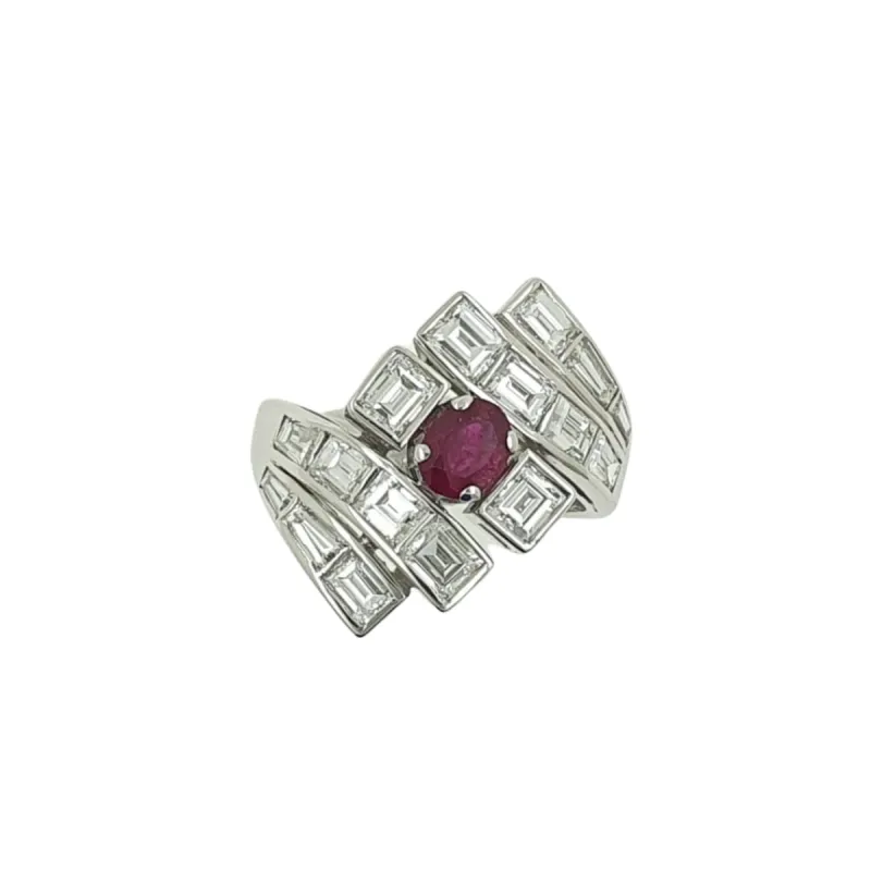 Bague or blanc rubis diamants sold by 58 Facettes