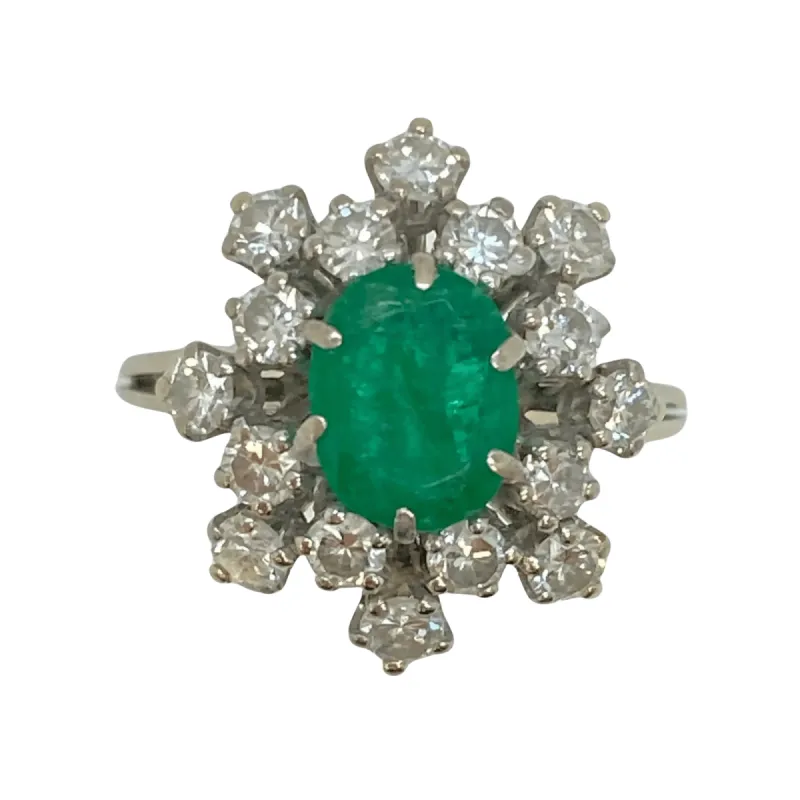 Bague Marguerite or blanc, Emeraude et Diamants sold by 58 Facettes