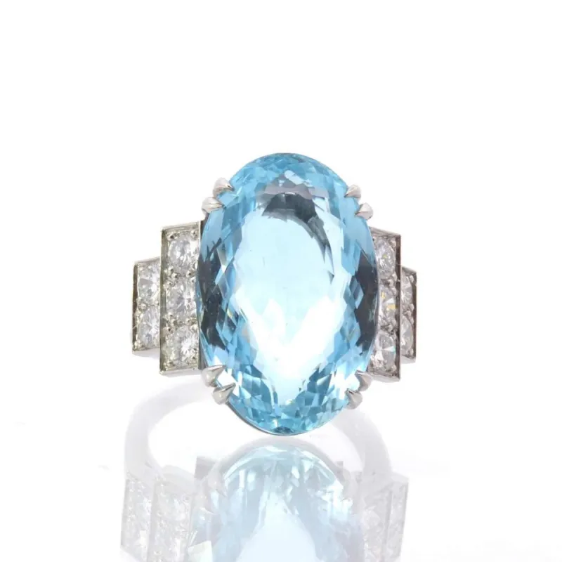 Bague Platine Aigue marine Diamants sold by 58 Facettes