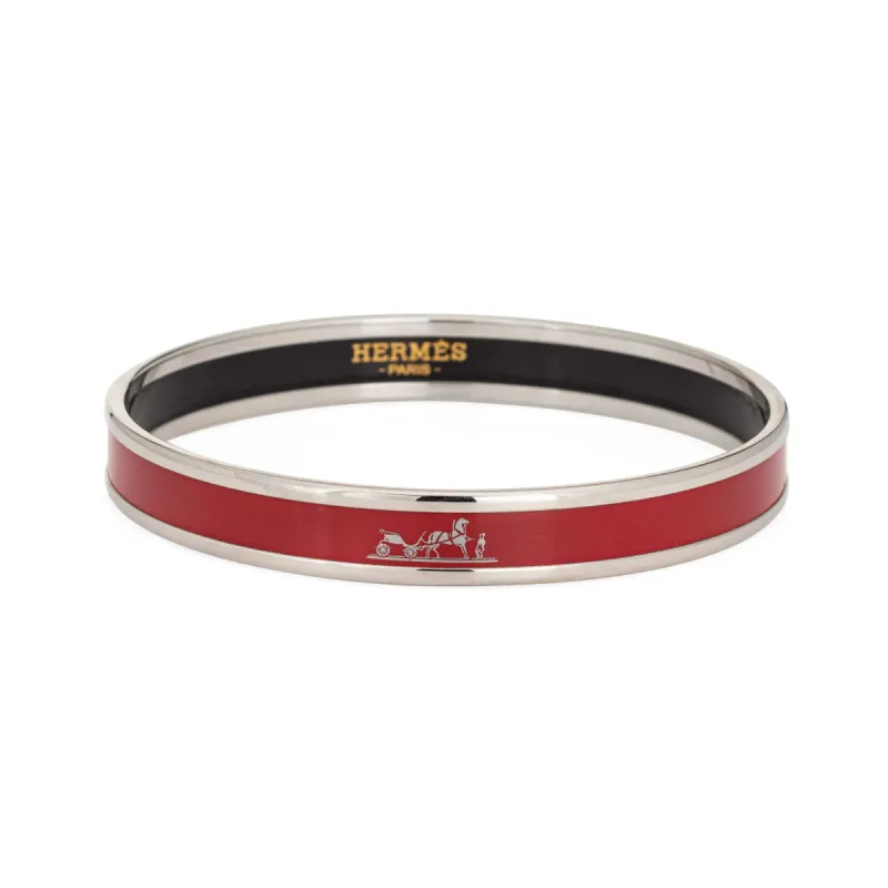Hermès - Bracelet jonc en émail rouge motif calèche sold by 58 Facettes