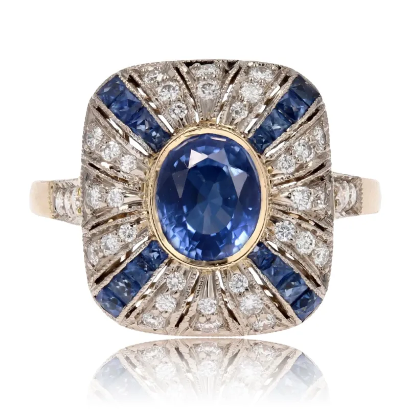 Bague saphirs diamants coussin sold by 58 Facettes
