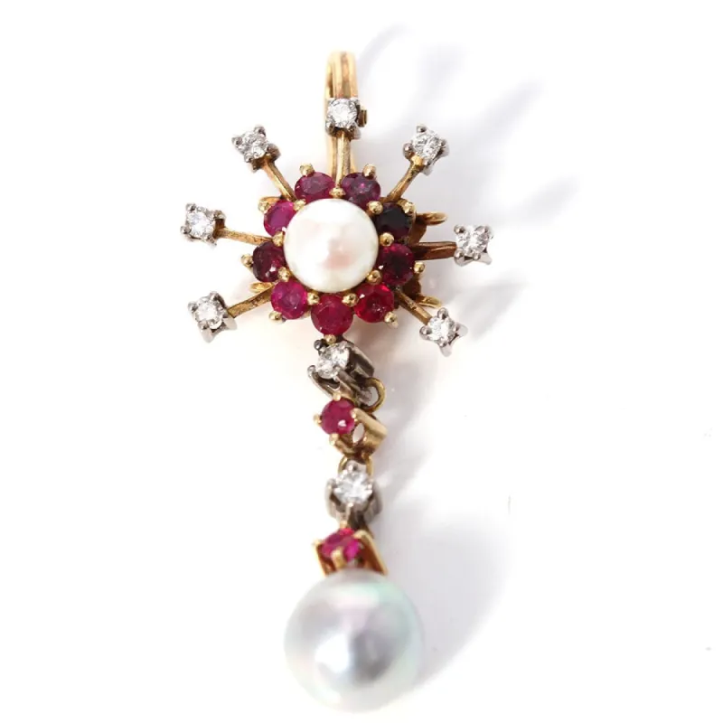 pendentif avec perles, rubis et diamants sold by 58 Facettes
