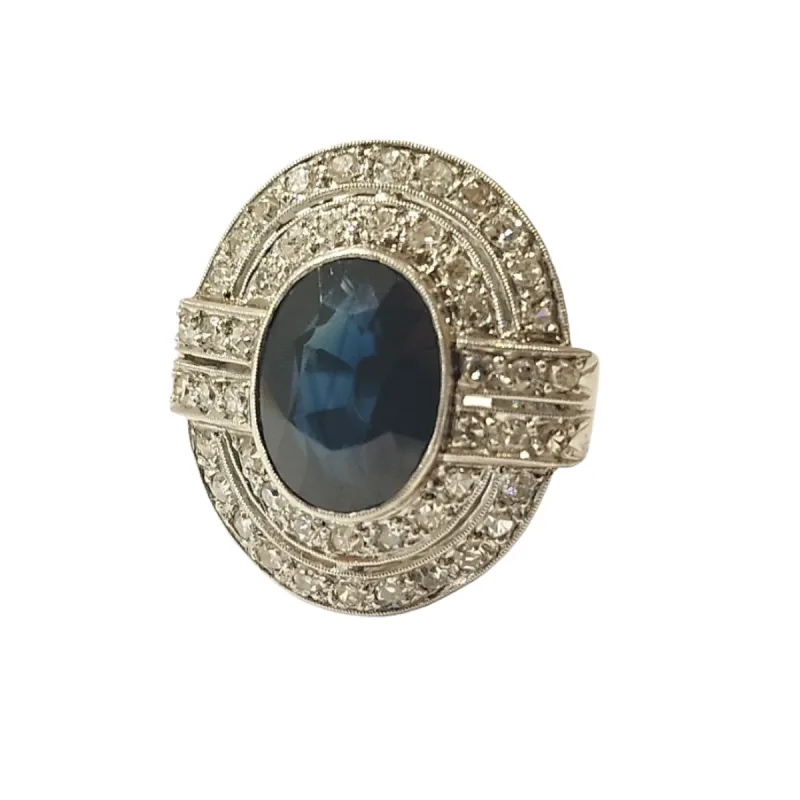Bague Art Déco saphir et diamants platine sold by 58 Facettes