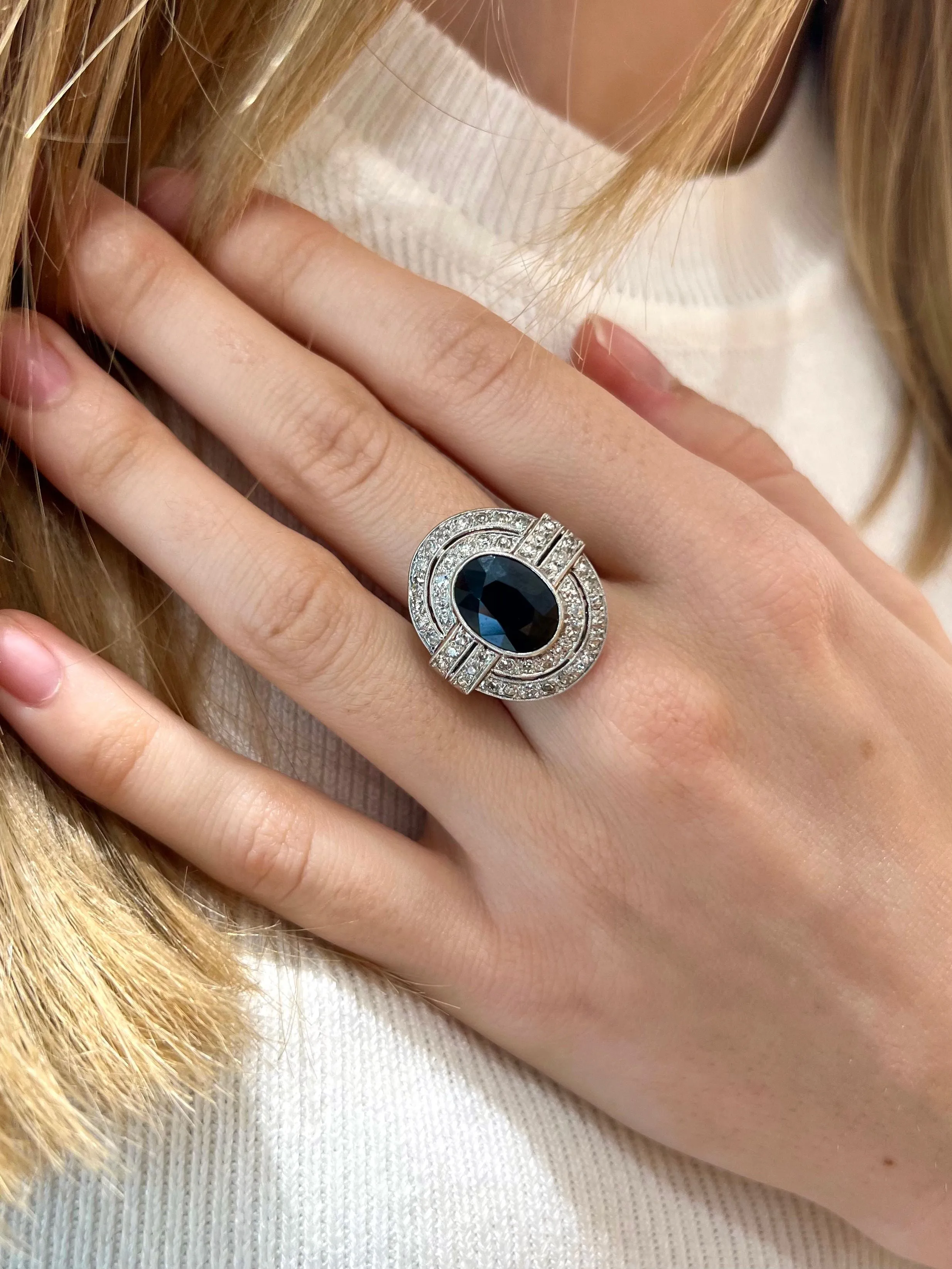 Bague Art Déco saphir et diamants platine sold by 58 Facettes product image thumbnail 3