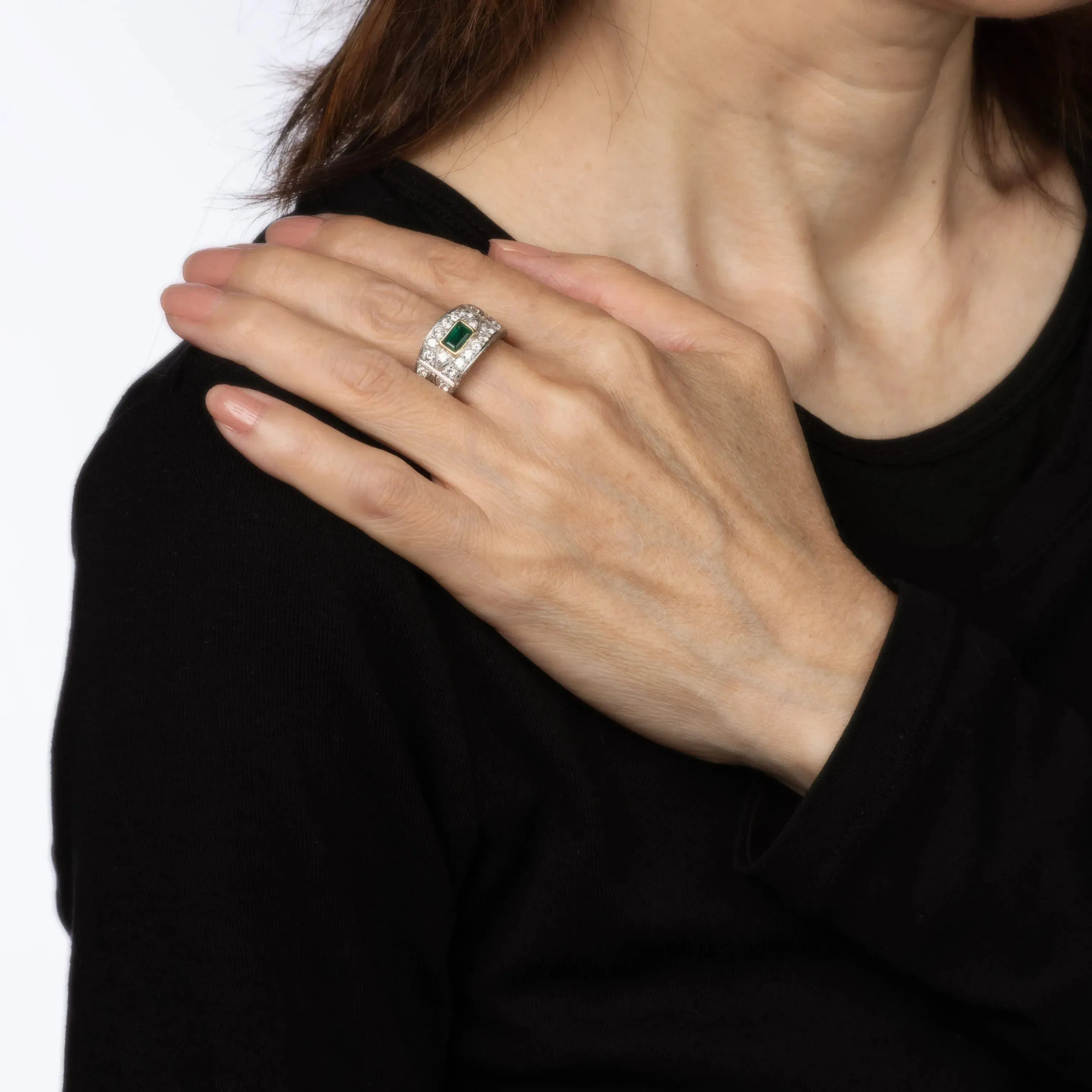 Bague Diamant Émeraude Platine sold by 58 Facettes product image thumbnail 2