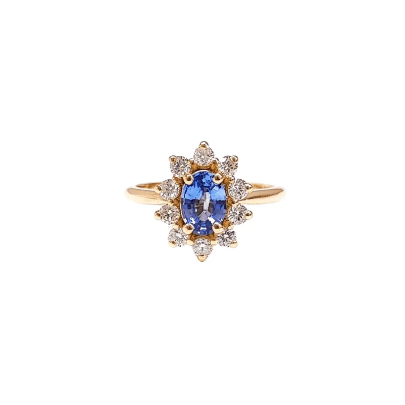 Bague marguerite saphir Ceylan et diamant sold by 58 Facettes
