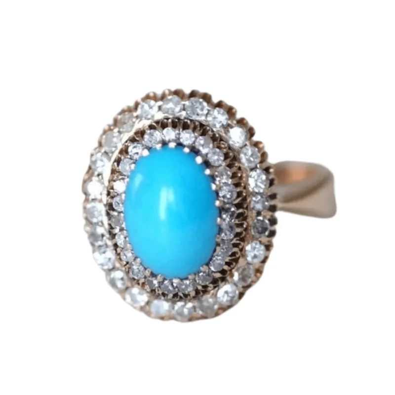 Bague turquoise double entourage diamants sold by 58 Facettes