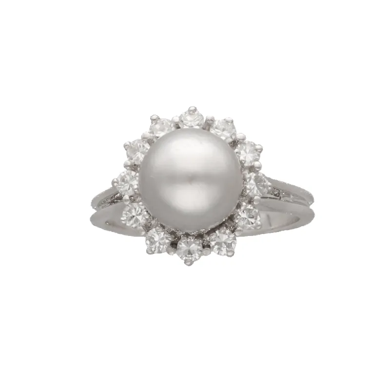 Bague en or gris diamants brillant et perle grise sold by 58 Facettes