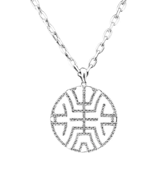 Pendentif Circulaire Onyx et Diamants, Chaîne en Or Blanc sold by 58 Facettes