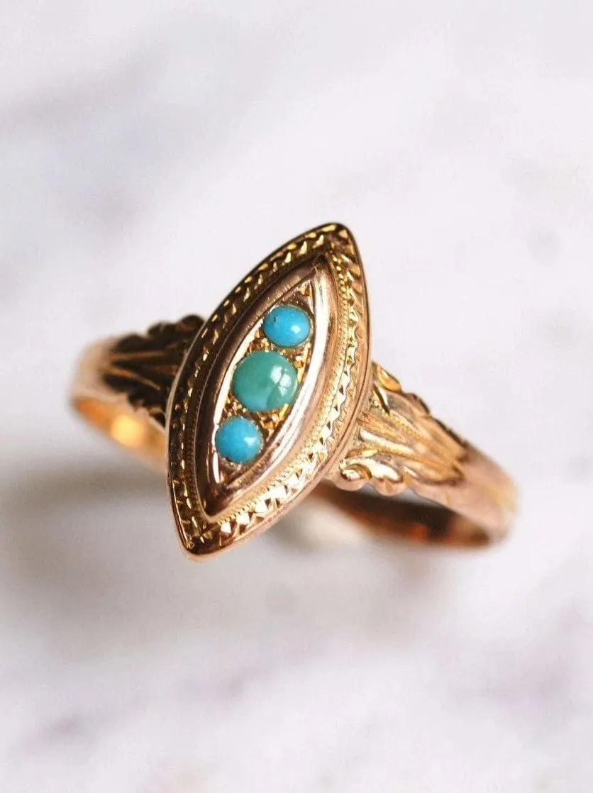 Bague marquise ancienne en or rose et turquoises sold by 58 Facettes product image thumbnail 5