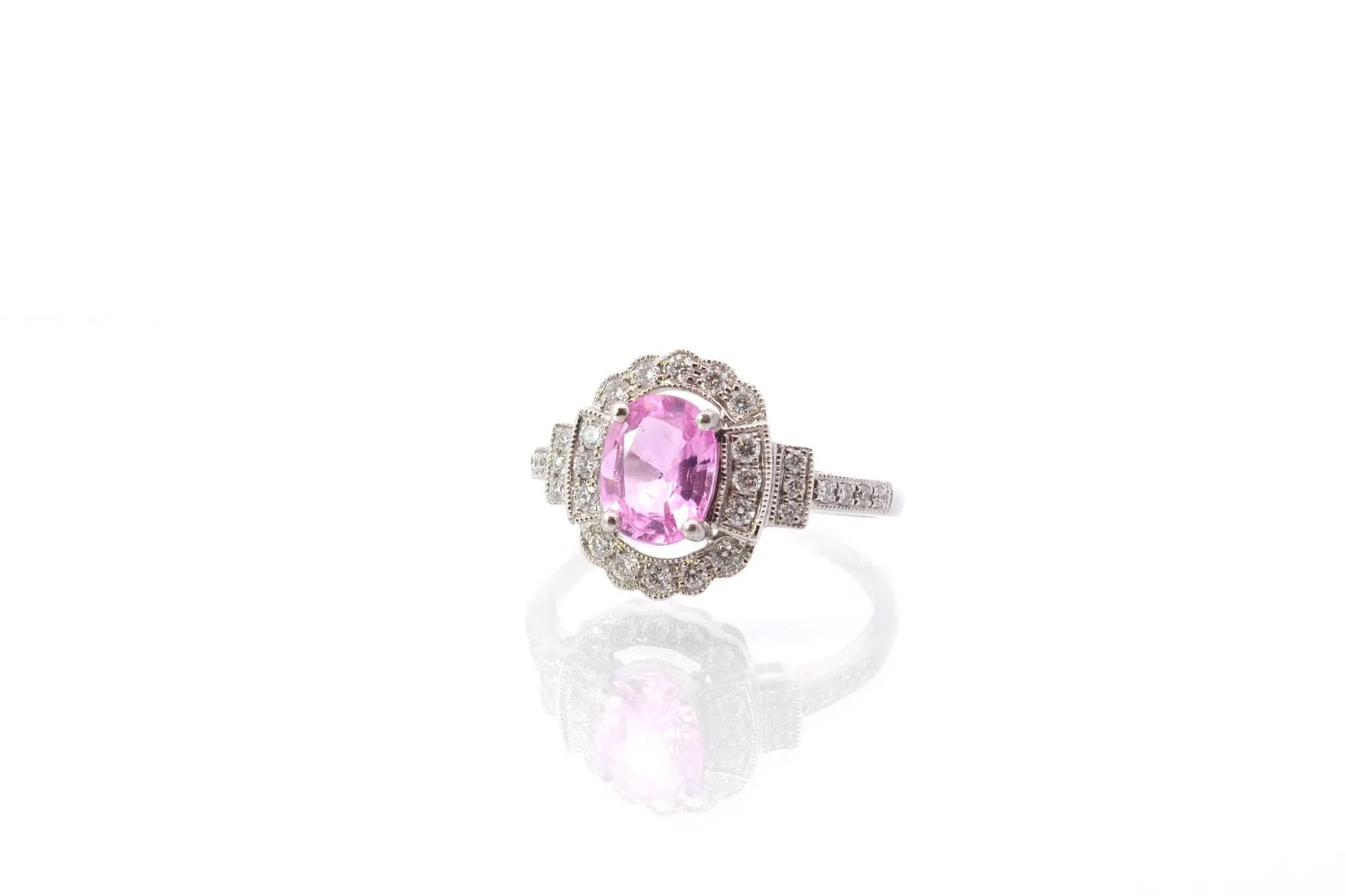 Bague Or blanc Saphir rose Diamants sold by 58 Facettes product image thumbnail 4