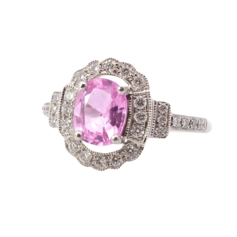 Bague Or blanc Saphir rose Diamants sold by 58 Facettes