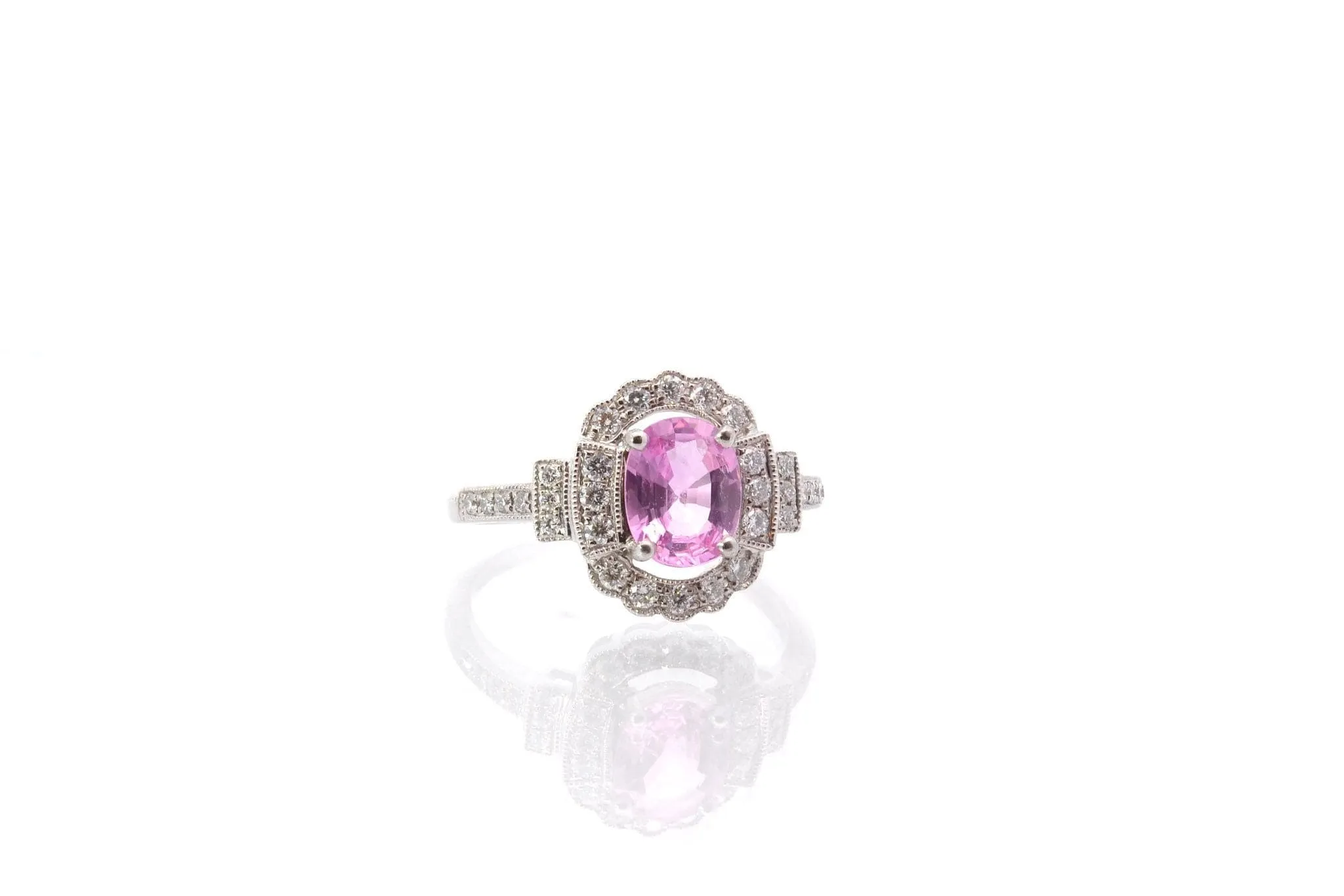 Bague Or blanc Saphir rose Diamants sold by 58 Facettes product image thumbnail 5