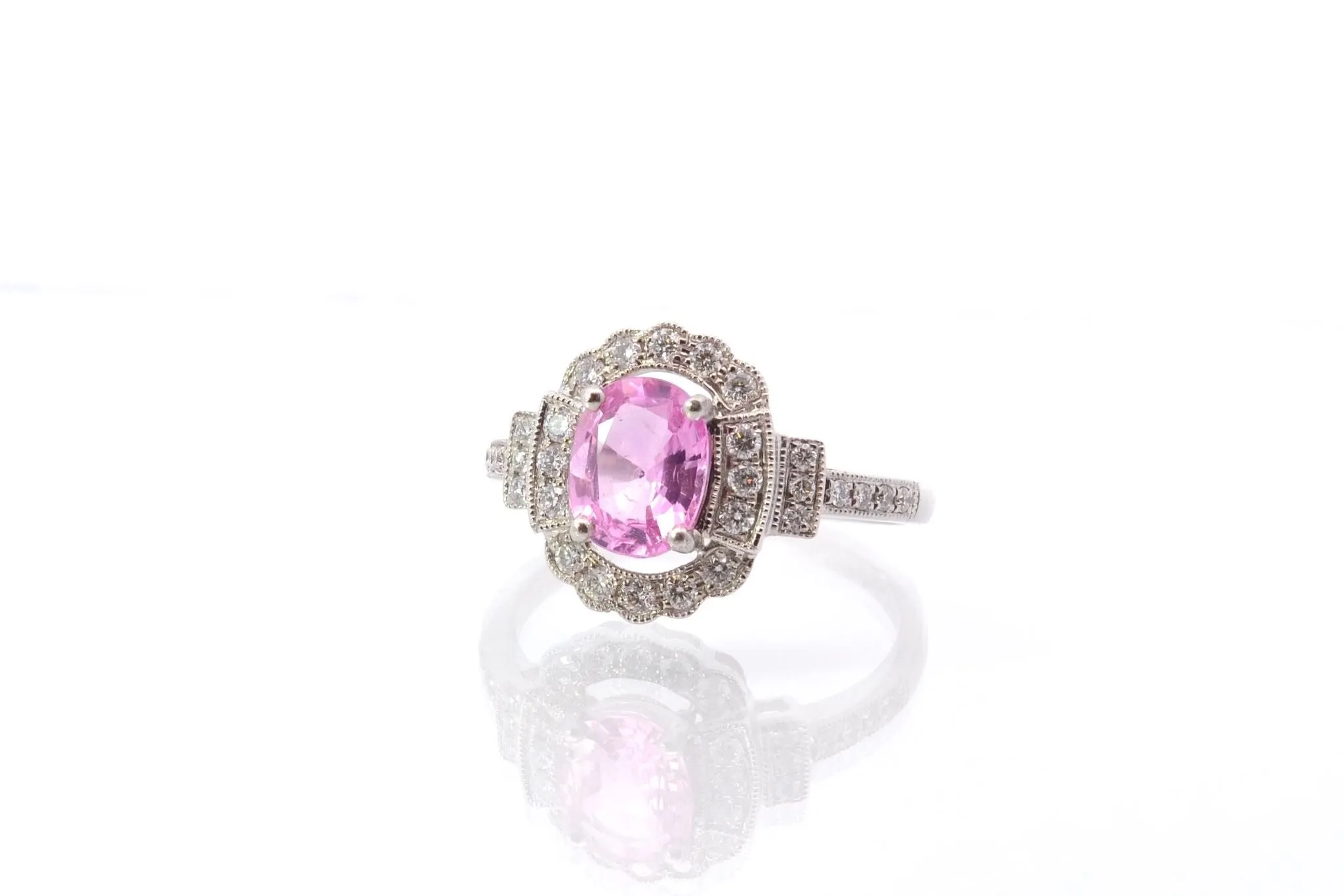 Bague Or blanc Saphir rose Diamants sold by 58 Facettes product image thumbnail 2