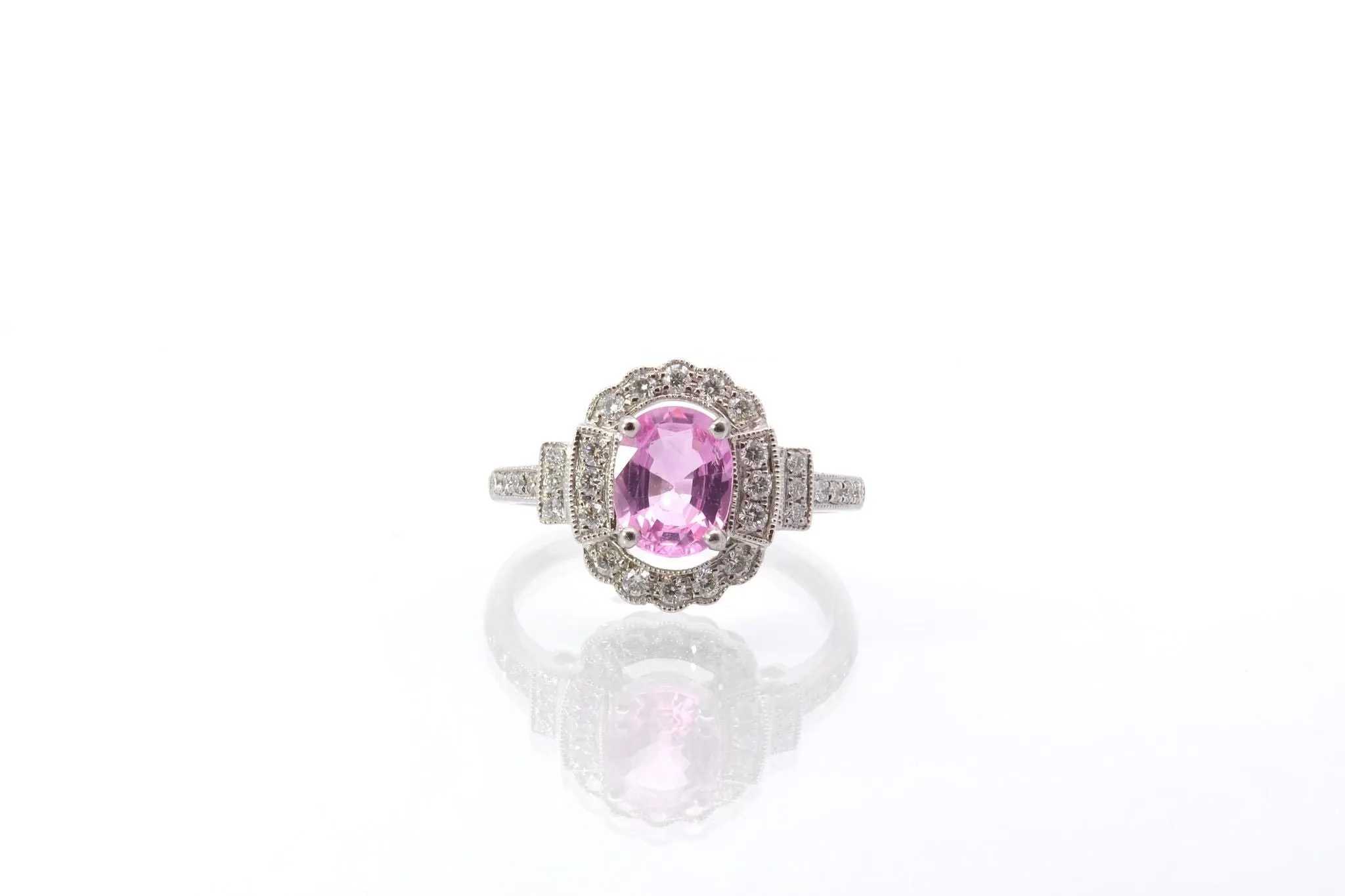Bague Or blanc Saphir rose Diamants sold by 58 Facettes product image thumbnail 3
