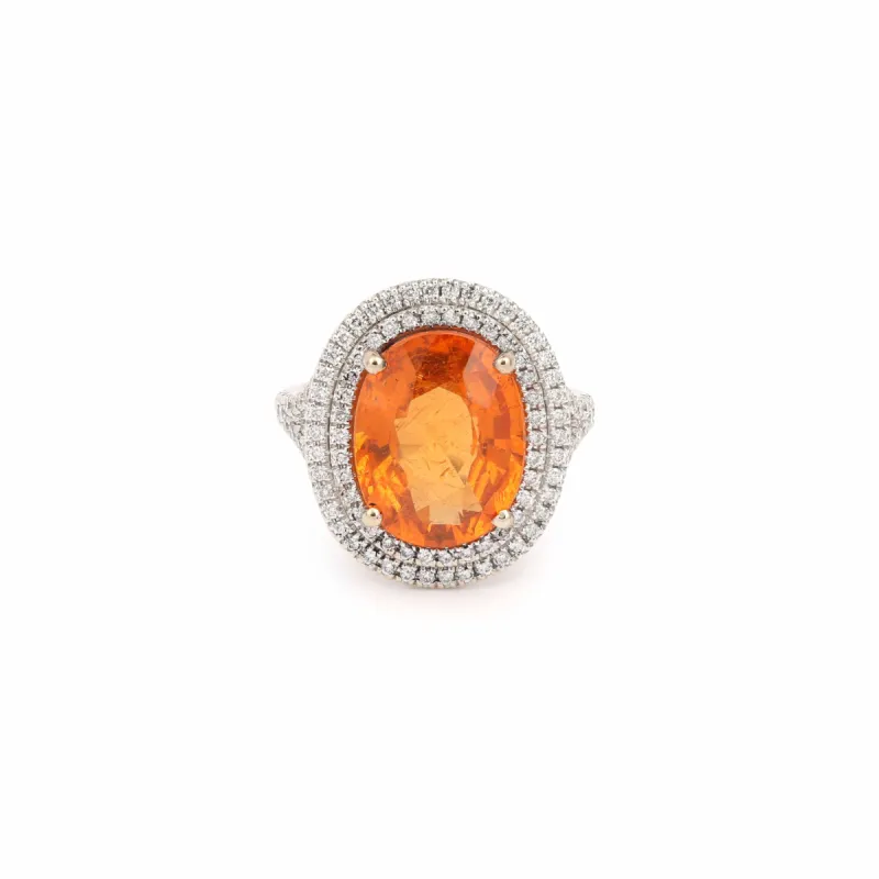 Bague Grenat Spessartite 8 Carats Diamants Or Gris made by 58 Facettes
