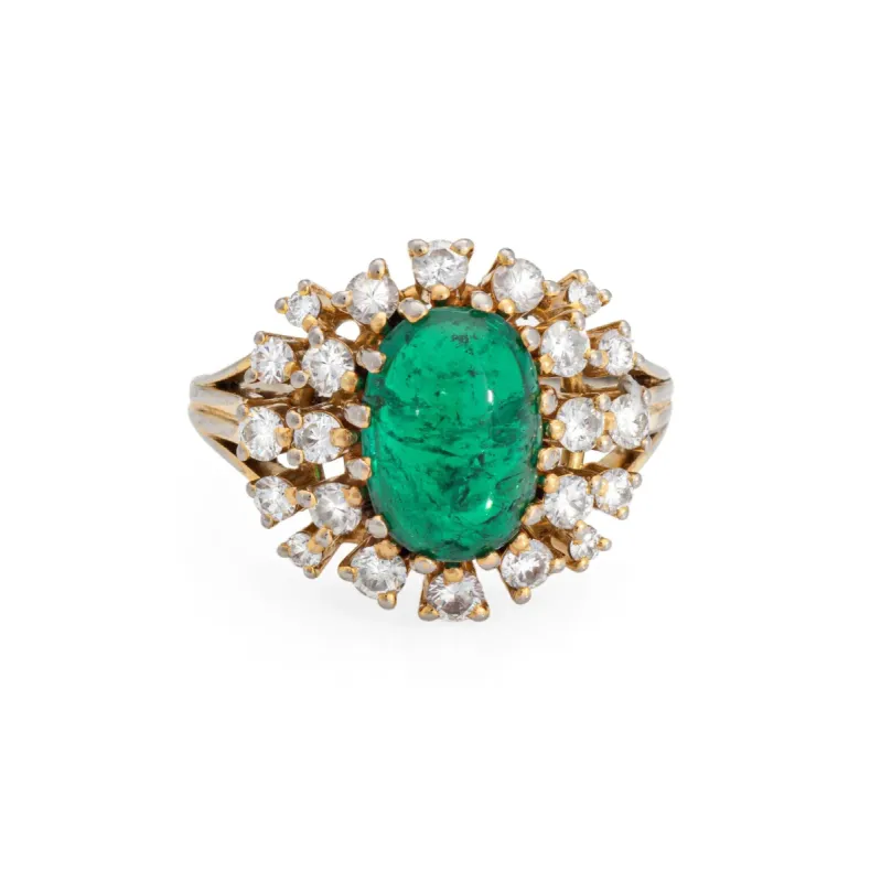 Bague cabochon en diamant émeraude, bague de fiançailles en or vintage avec pierres précieuses sold by 58 Facettes