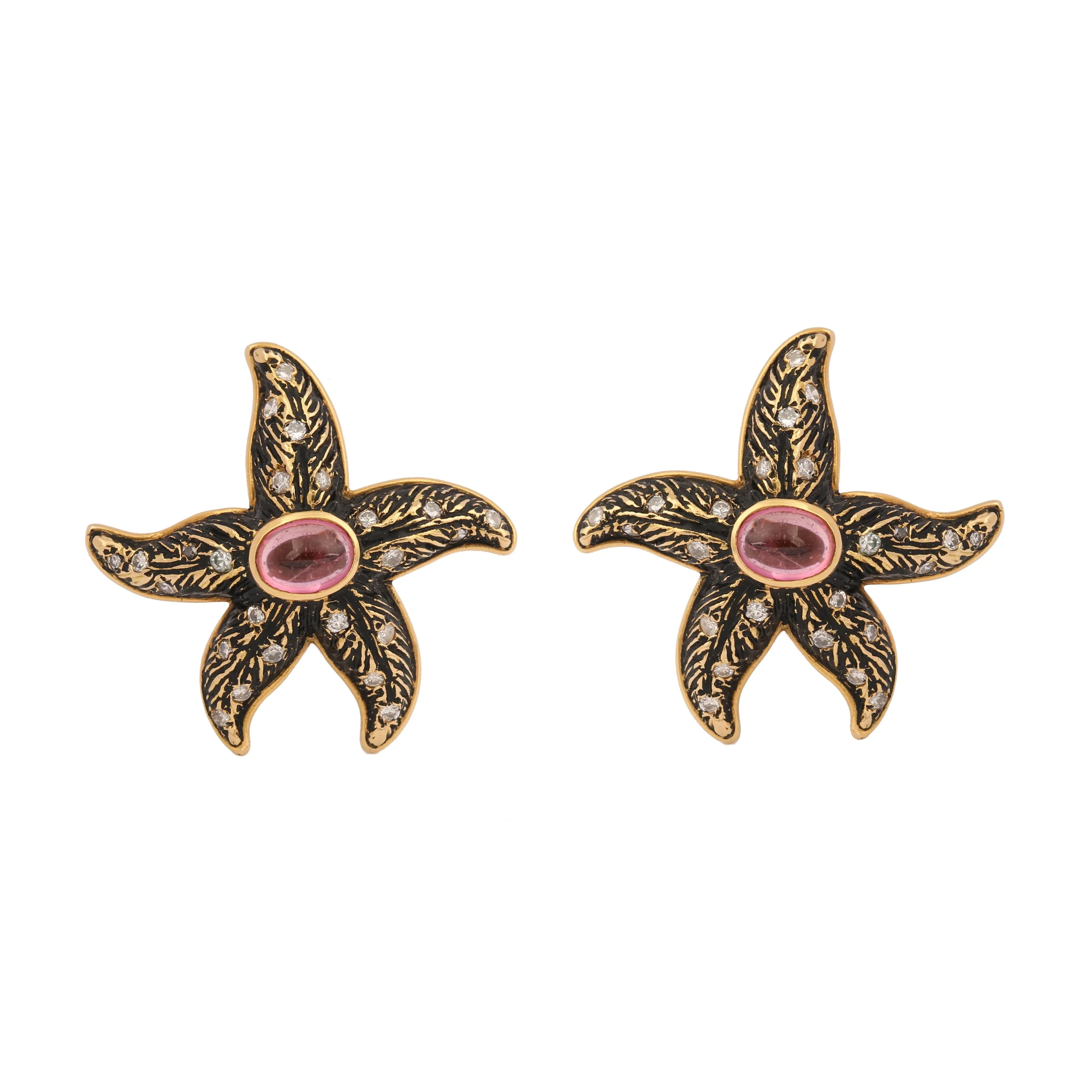 Boucles d'oreilles vintage étoiles de mer tourmalines diamants émail sold by 58 Facettes