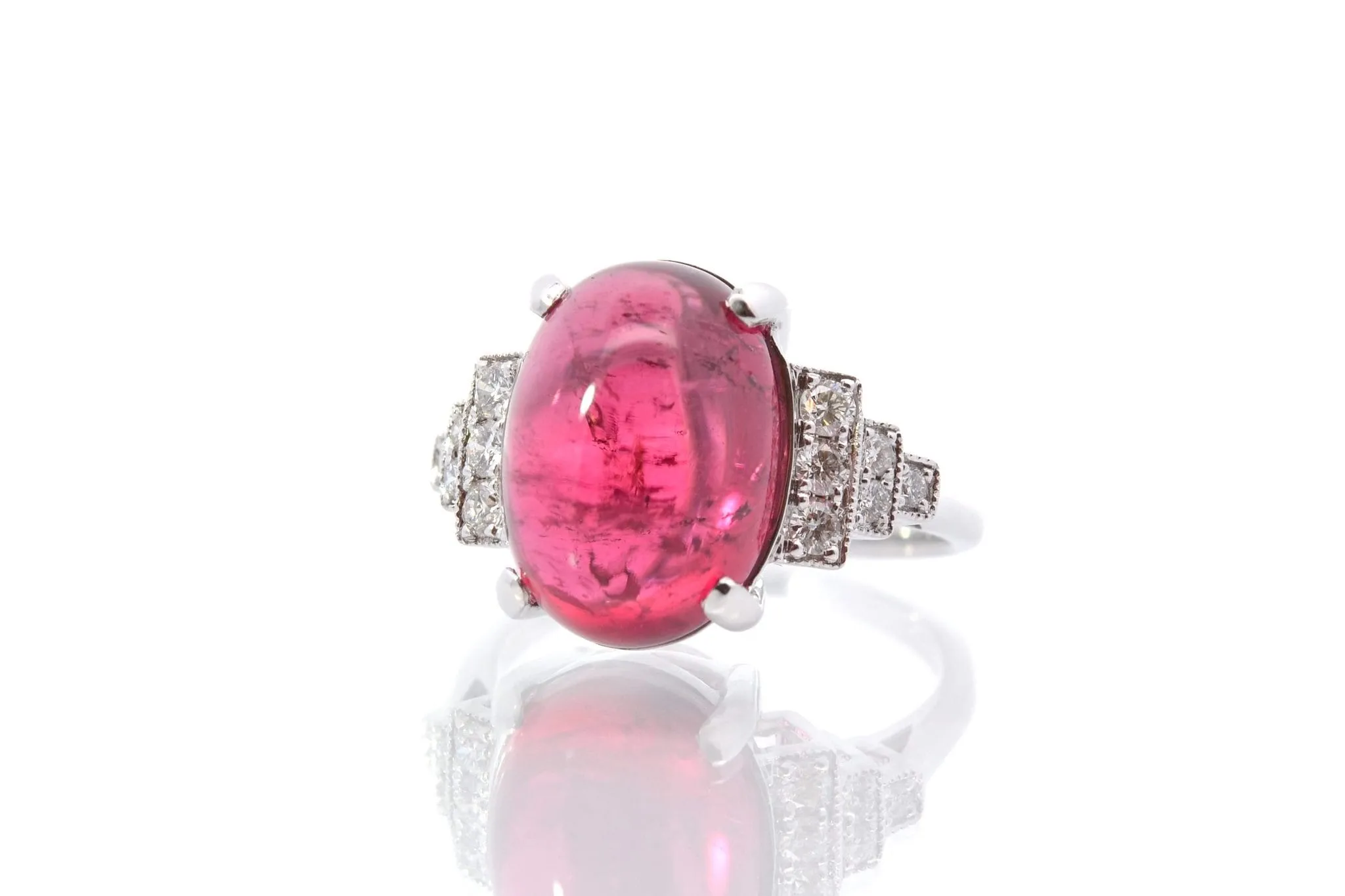 Bague Or blanc Tourmaline cabochon Diamants sold by 58 Facettes product image thumbnail 2