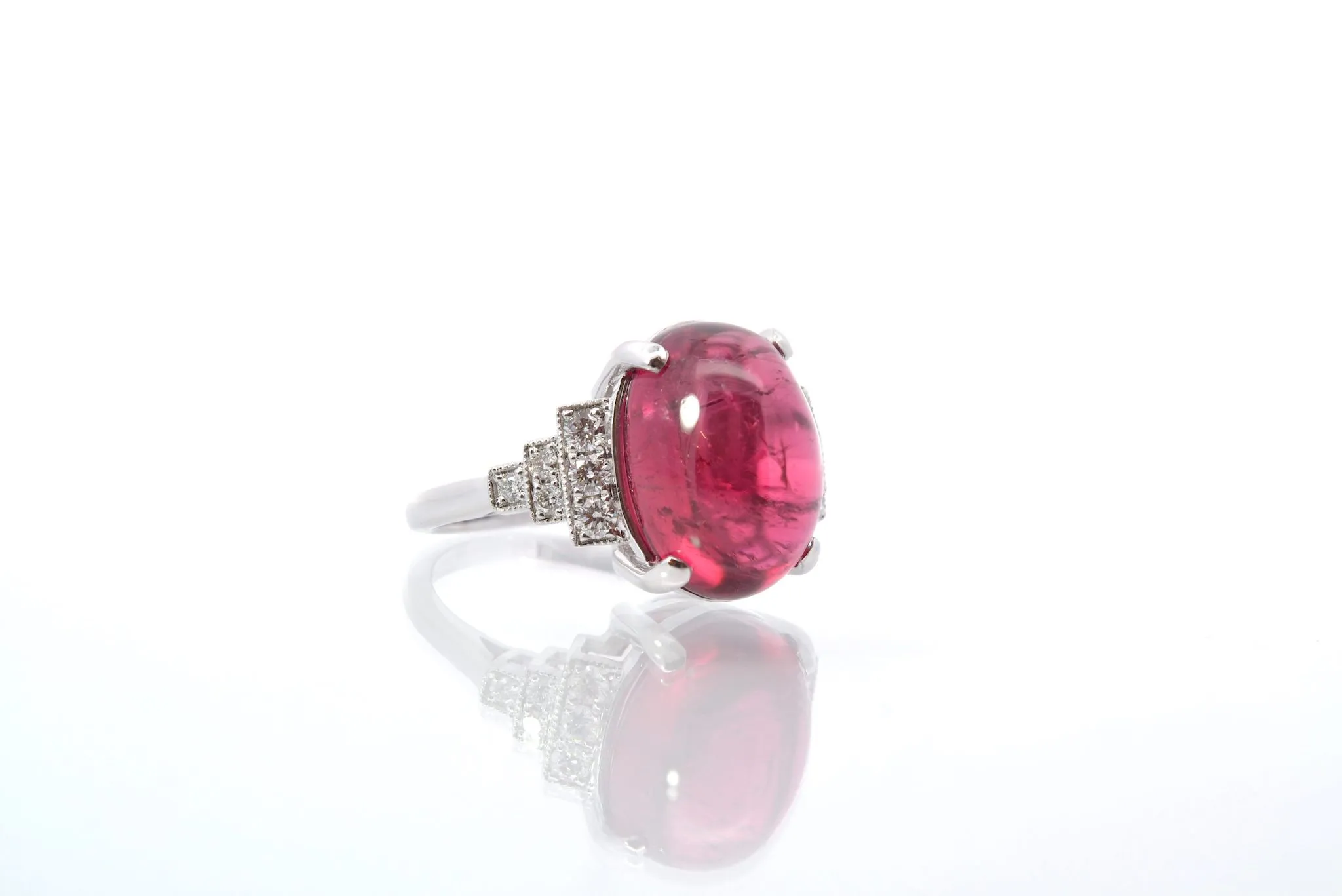 Bague Or blanc Tourmaline cabochon Diamants sold by 58 Facettes product image thumbnail 3