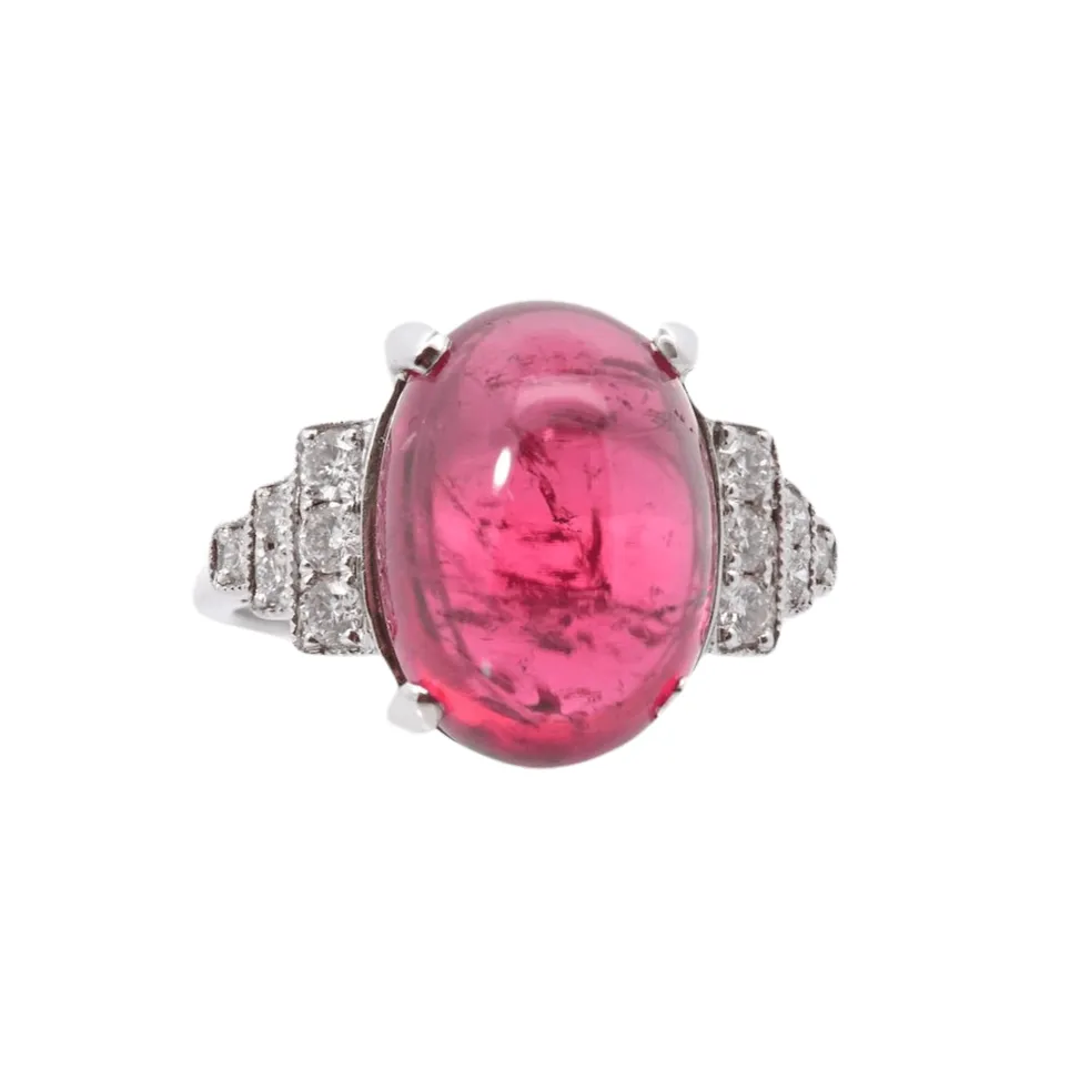 Bague Or blanc Tourmaline cabochon Diamants sold by 58 Facettes
