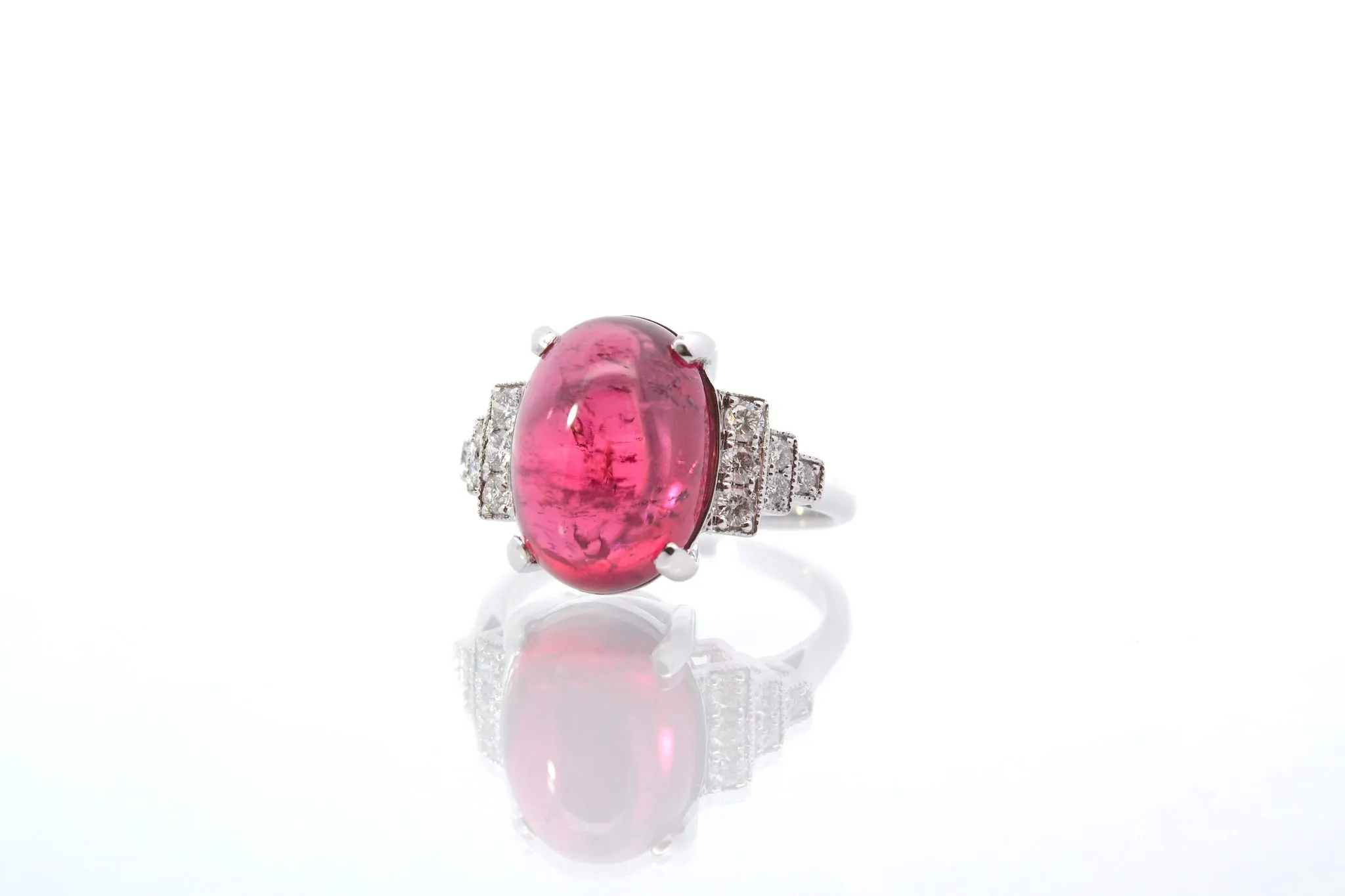 Bague Or blanc Tourmaline cabochon Diamants sold by 58 Facettes product image thumbnail 4