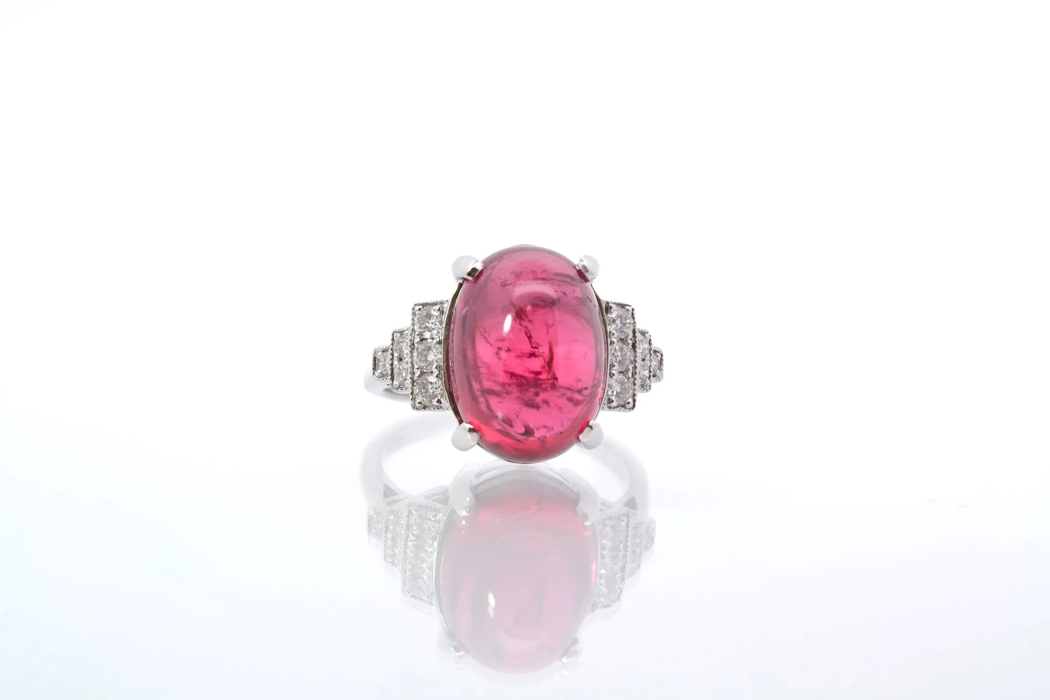Bague Or blanc Tourmaline cabochon Diamants sold by 58 Facettes product image thumbnail 5
