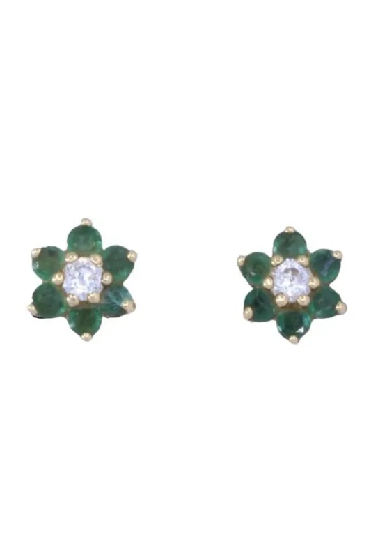 BOUCLES D'OREILLES MARGUERITES ÉMERAUDES ET DIAMANTS sold by 58 Facettes