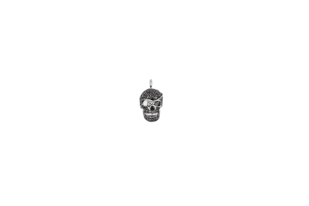 Pendentif tête de mort en or blanc avec pavé de diamants noirs sold by 58 Facettes