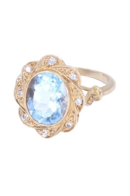 BAGUE POMPADOUR AIGUE-MARINE ET DIAMANTS sold by 58 Facettes