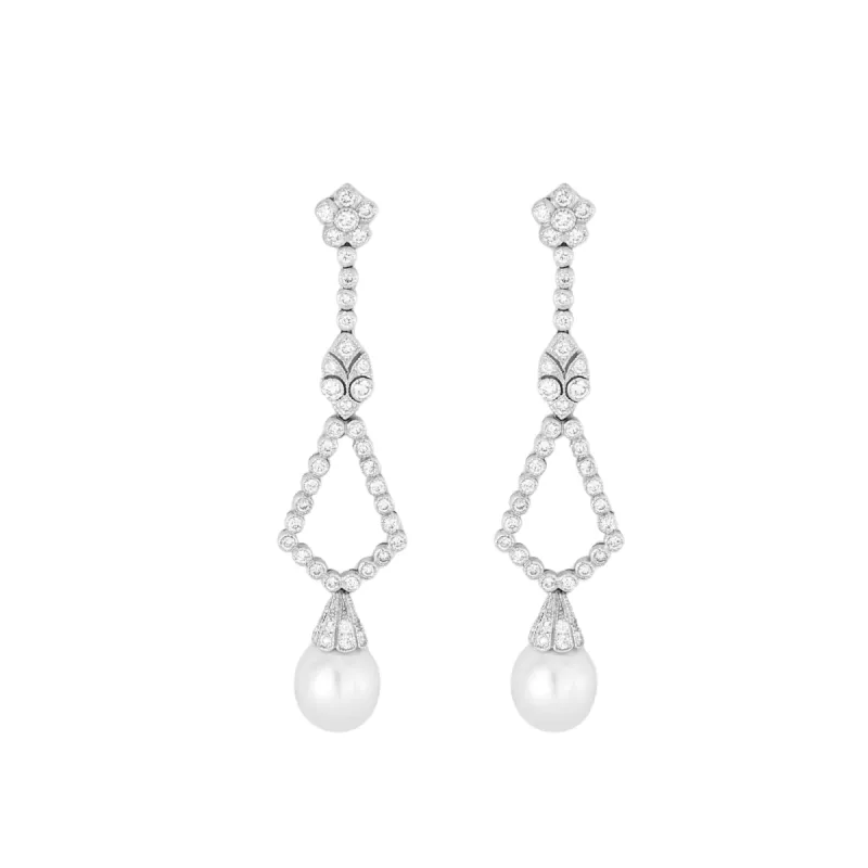 Boucles d'oreilles pendantes diamants et perles sold by 58 Facettes