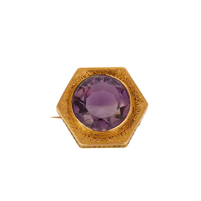 Broche or jaune améthyste 15 carats made by 58 Facettes