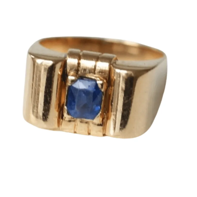 Bague Tank or et saphir sold by 58 Facettes
