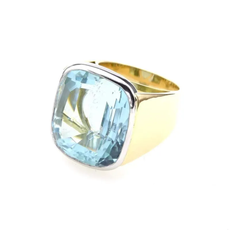 Bague chevalière Or jaune Platine Aigue-marine sold by 58 Facettes