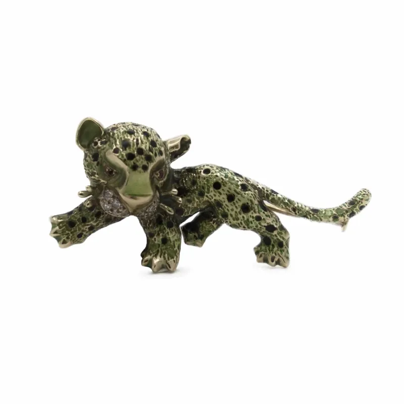 Broche panthère en or jaune 18K émaillée, rubis et diamants sold by 58 Facettes