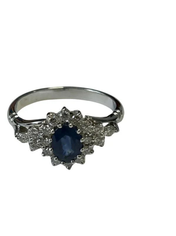 Bague marguerite en or blanc ornée d'un saphir sold by 58 Facettes