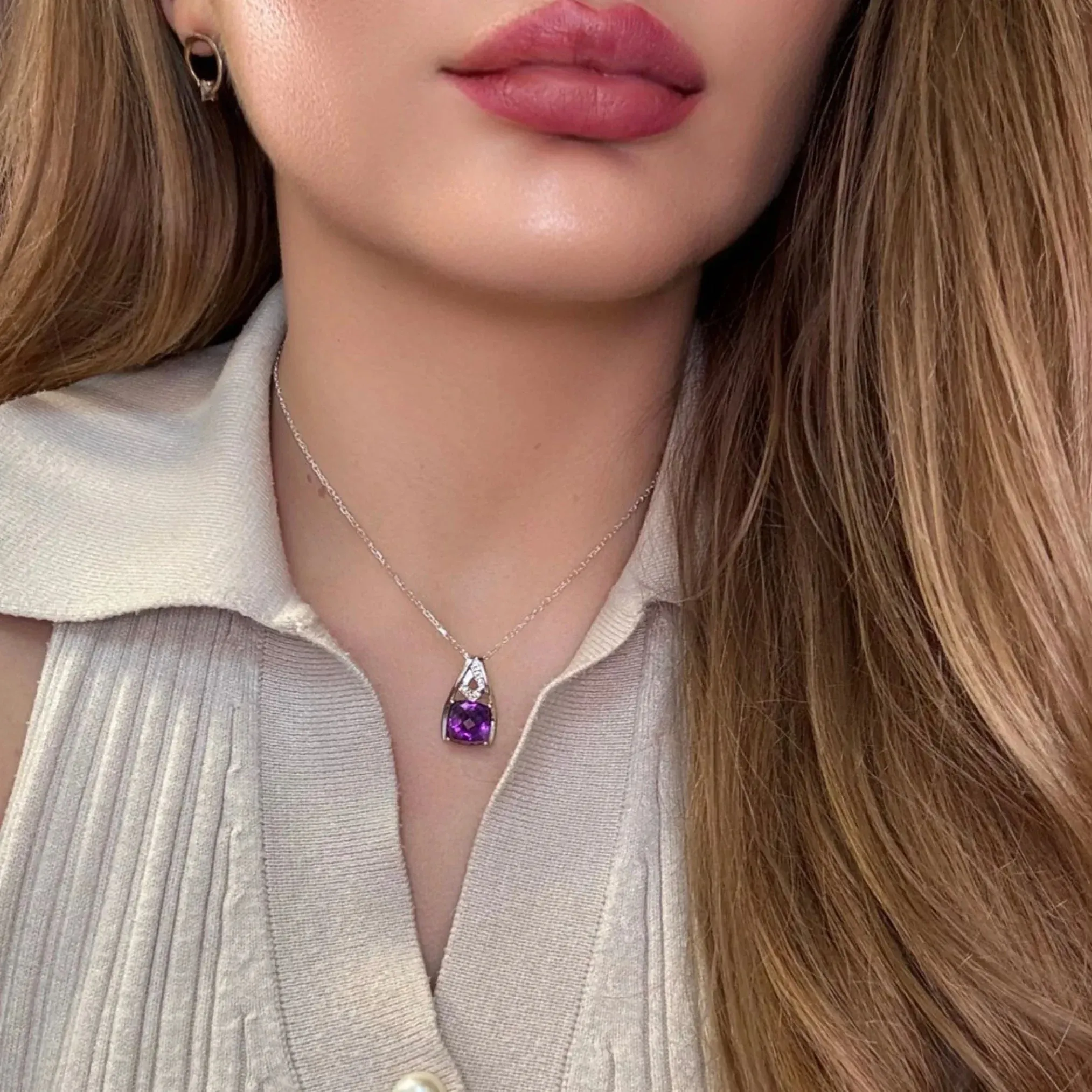 Pendentif Or Blanc Améthyste Diamants sold by 58 Facettes product image thumbnail 2