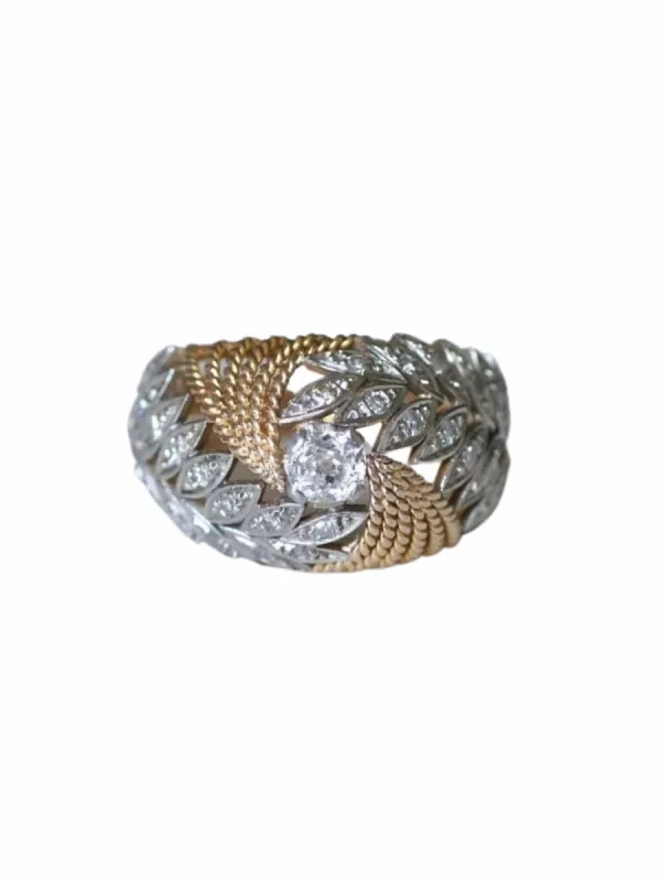 Bague Dôme vintage palmes diamants sold by 58 Facettes