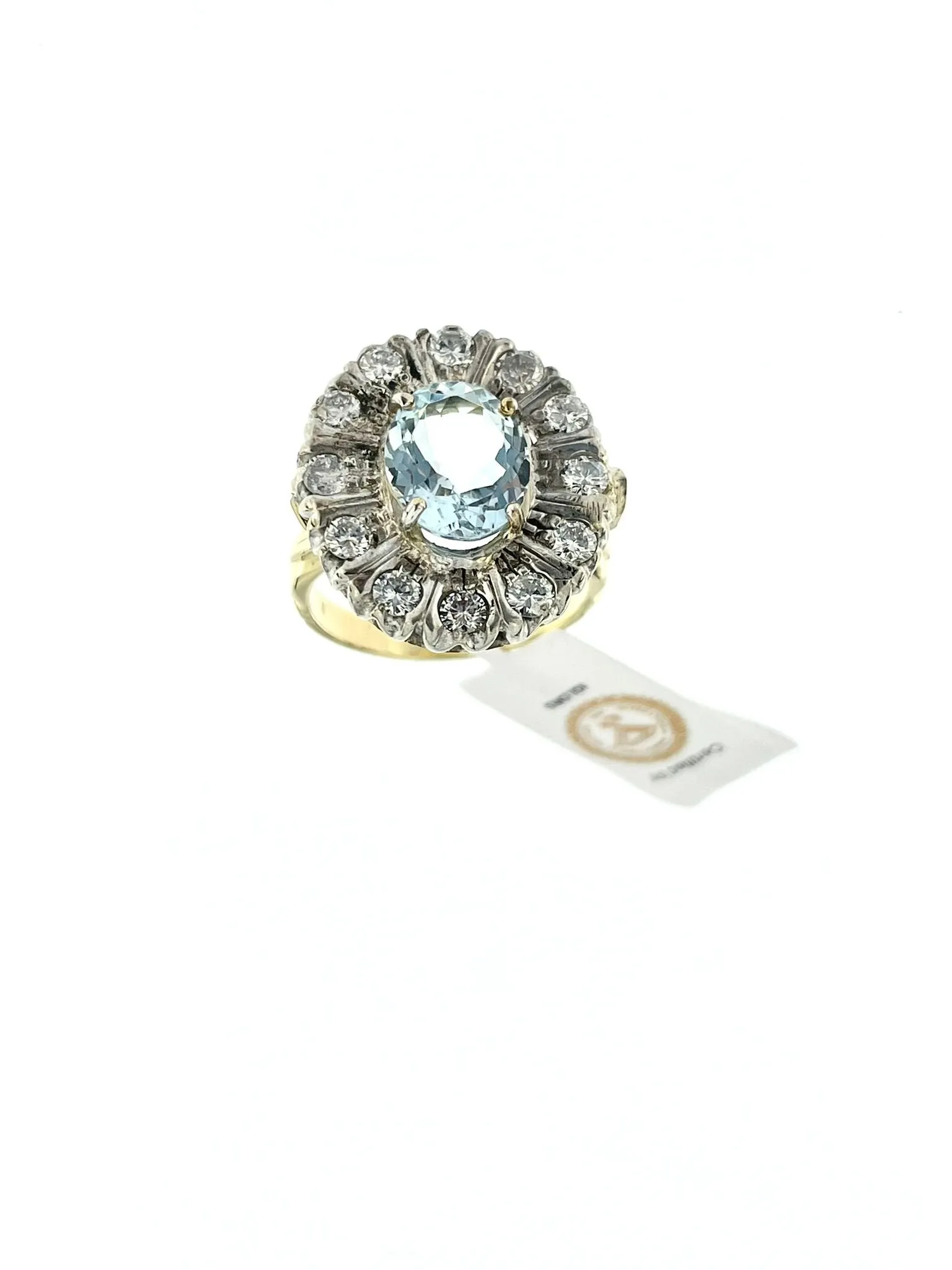 Bague en or jaune et argent , aigue-marine et diamants sold by 58 Facettes